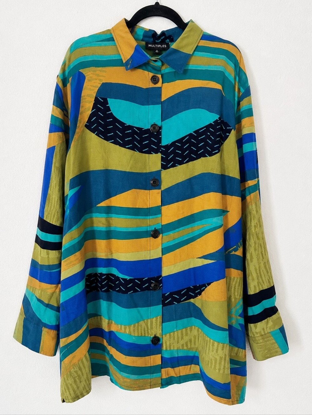 Multiples Plus Size 2X Abstract Print Tunic Shirt Button Front 3/4 Sleeve NWT